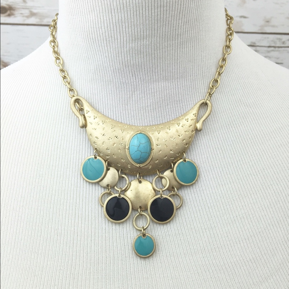 Turquoise Necklace, Enamel‎ Charms, Earring Set